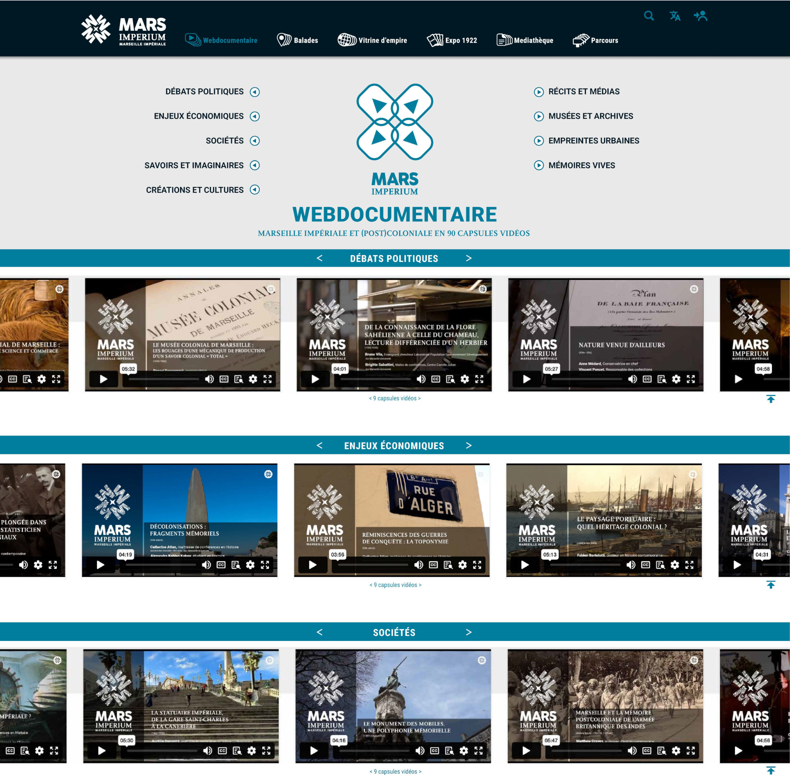Capture d'écran de la page d'accueil de la plateforme du webdocumentaire de Mars Imperium